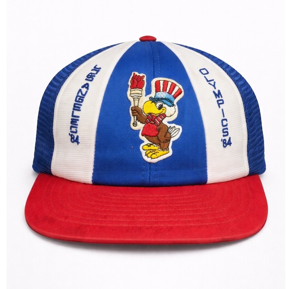Vintage 1984 Los Angeles Olympics Sam the Eagle Trucker Hat Red White Blue Mesh